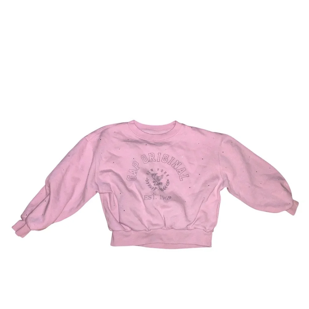 GAP Kids Pink Crewneck Sweatshirt Glitter Embellished Casual Size M 8